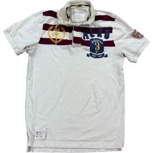 Y2K Aeropostale Polo Shirt Men's Small White Rugby Style Striped Made In Canada
